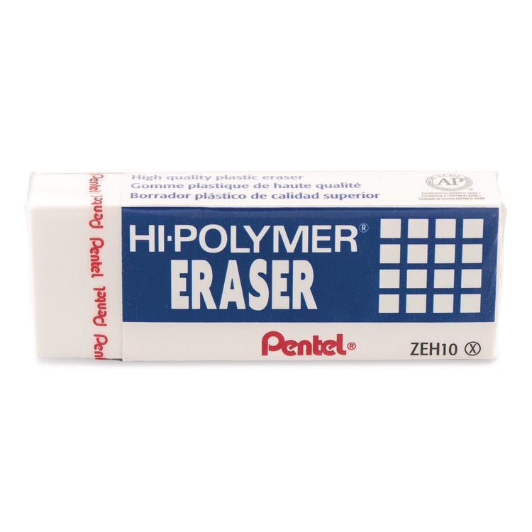 Hi-Polymer Eraser, For Pencil Marks, Rectangular Block, White, 10/Box