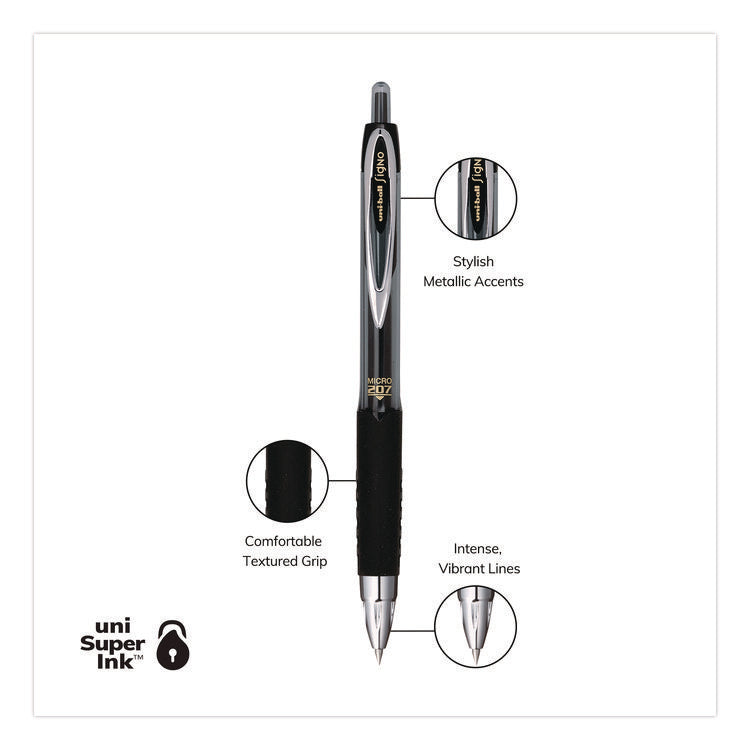 Signo 207 Gel Pen, Retractable, Fine 0.5 mm, Black Ink, Smoke/Black Barrel, 5/Pack