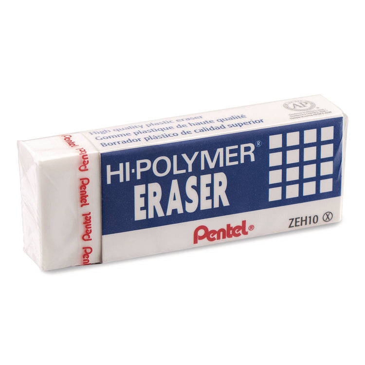 Hi-Polymer Eraser, For Pencil Marks, Rectangular Block, White, 10/Box
