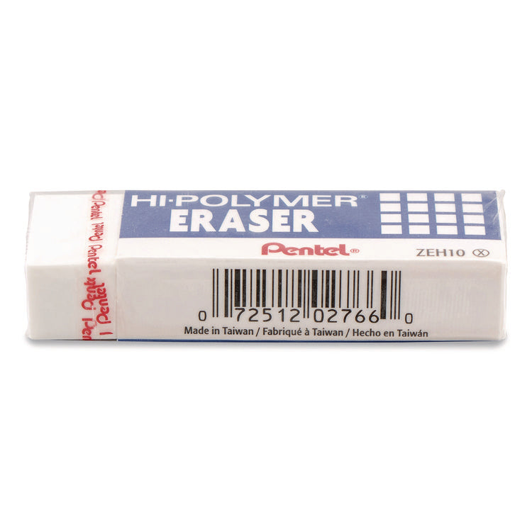 Hi-Polymer Eraser, For Pencil Marks, Rectangular Block, White, 10/Box