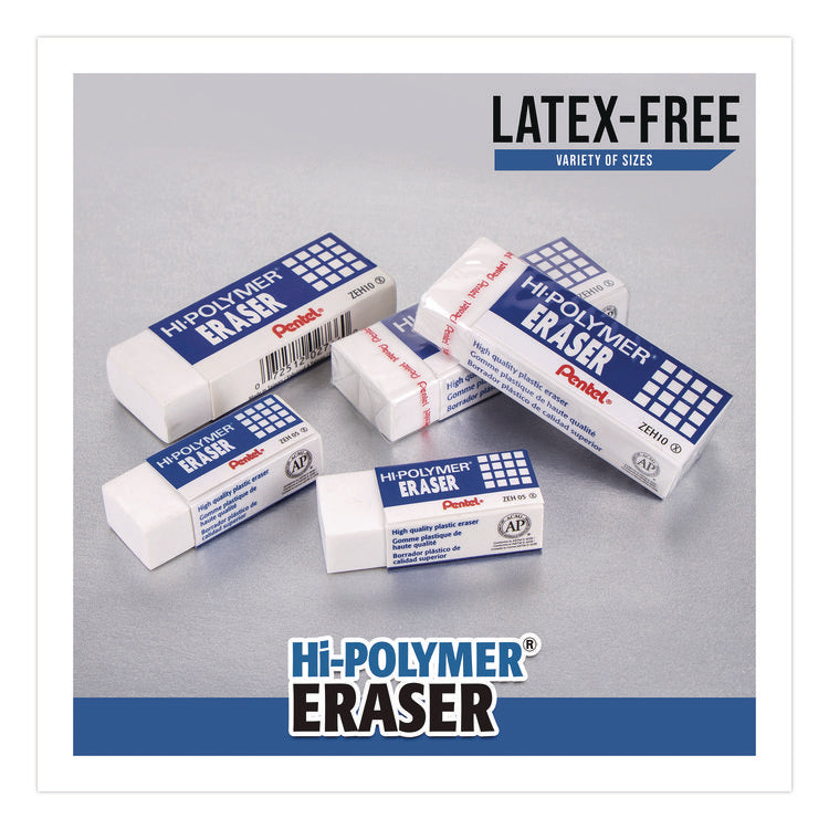 Hi-Polymer Eraser, For Pencil Marks, Rectangular Block, White, 10/Box