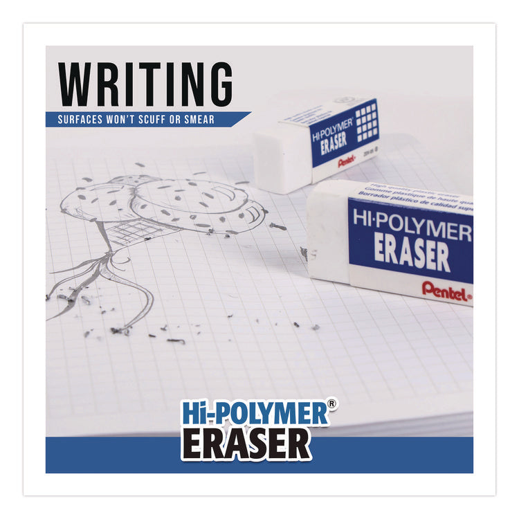 Hi-Polymer Eraser, For Pencil Marks, Rectangular Block, White, 10/Box