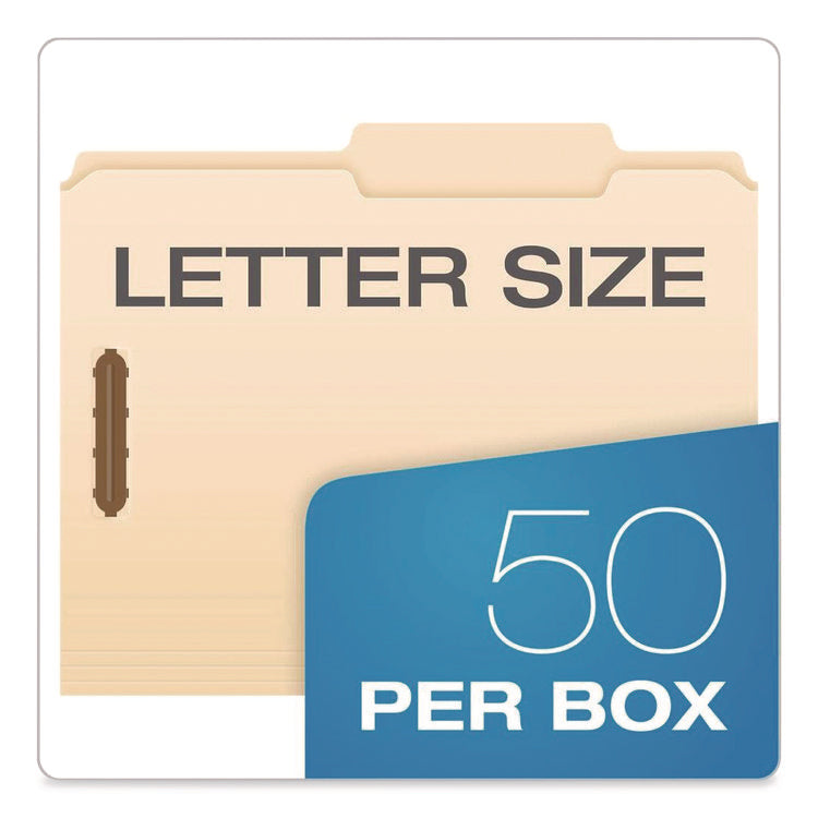Manila Fastener Folders, 2/5-Cut Tabs, 0.75" Expansion, 2 Fasteners, Letter Size, Manila Exterior, 50/Box