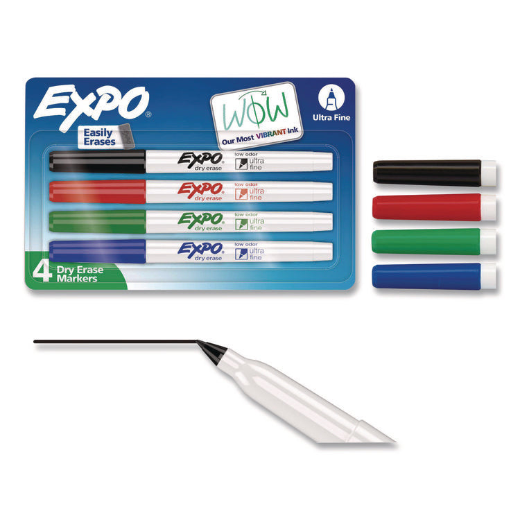 Low-Odor Dry-Erase Marker, Extra-Fine Bullet Tip, Assorted Colors, 4/Pack