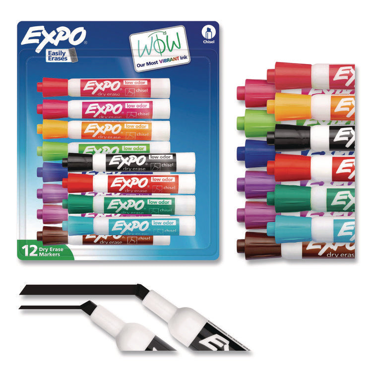 Low Odor Dry Erase Vibrant Color Markers, Broad Chisel Tip, Assorted Colors, 12/set
