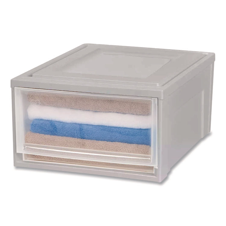 Stackable Storage Drawer, 10.85 Gal, 15.75" X 19.62" X 11.5", Gray/translucent Frost