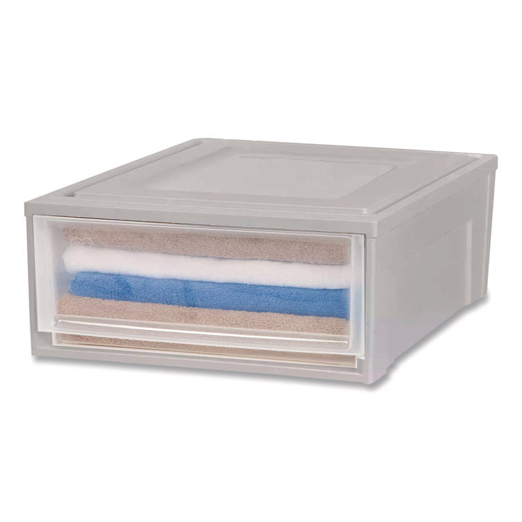 Stackable Storage Drawer, 5.5 Gal, 15.7" X 19.7" X 6.5", Gray/translucent Frost