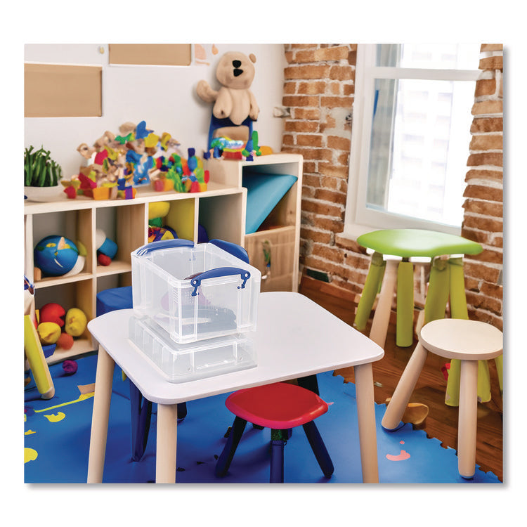 Snap-Lid Storage Bin, 0.79 gal, 7.06" x 9.62" x 6.25", Clear Box/Blue Handle