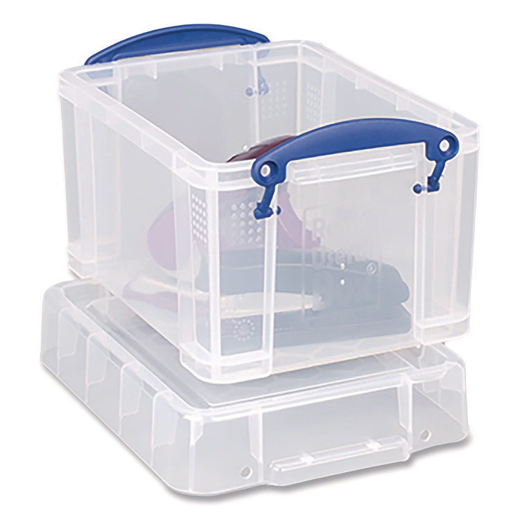 Snap-Lid Storage Bin, 0.79 gal, 7.06" x 9.62" x 6.25", Clear Box/Blue Handle