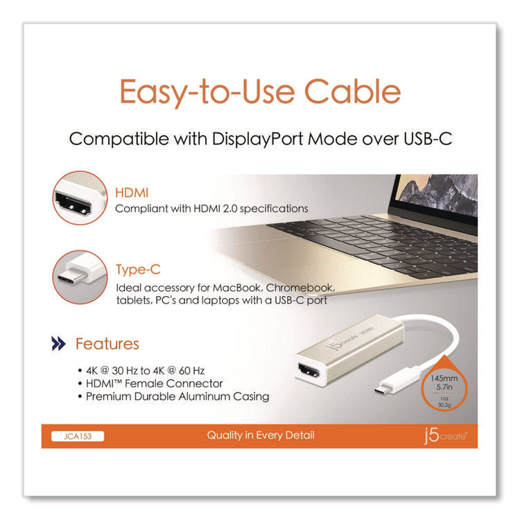 USB-C to HDMI Adapter, 5.71", Silver/White