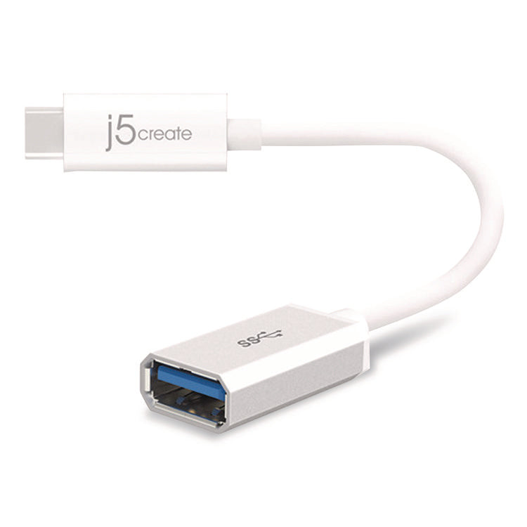 USB-C to USB Adapter, 4", Silver/White