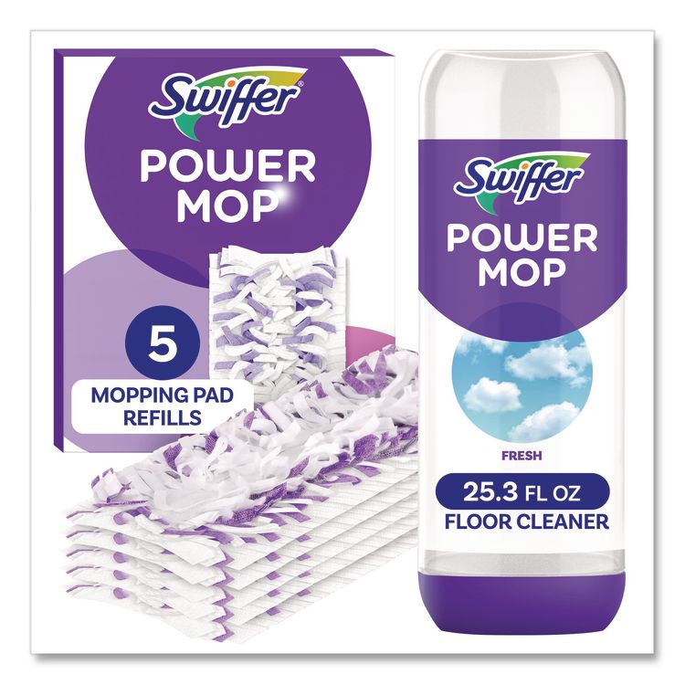 PowerMop Cleaning Solution and Pads Refill Pack, Lavender, 25.3 oz Bottle and 5 Pads per Pack, 4 Packs/Carton
