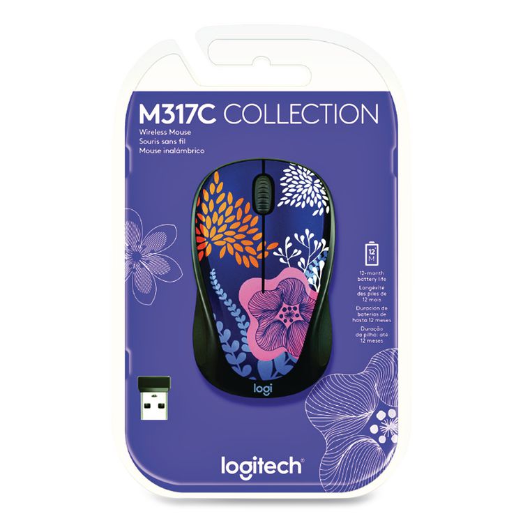 M317 Design Collection Limited Edition Wireless Ambidextrous Optical Mouse, 2.4 GHz Frequency/33 ft Range, Forest Floral