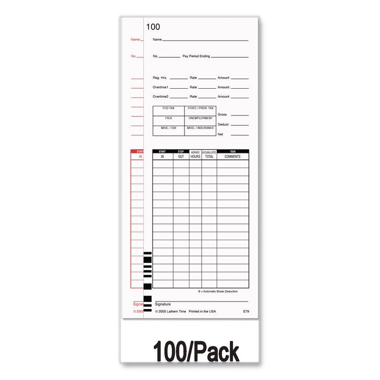 Time Clock Cards For Lathem Time 7000e/7500e, Two Sides, 3.38 X 8.78, 100/pack
