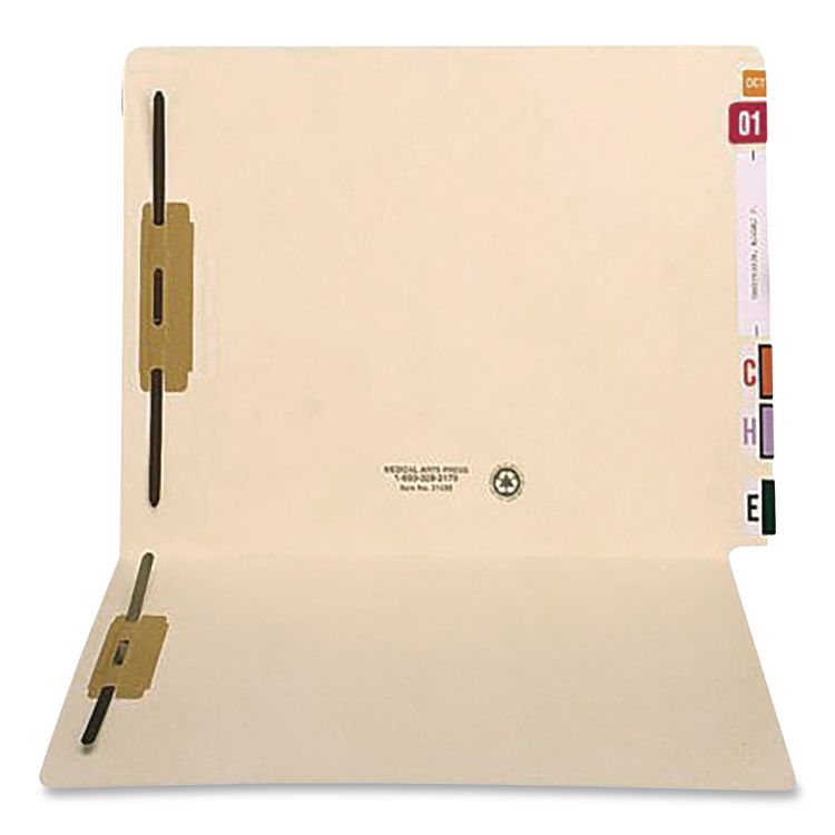 End Tab Fastener Folders, 0.75" Expansion, 2 Fasteners, Letter Size, Manila Exterior, 250/Box