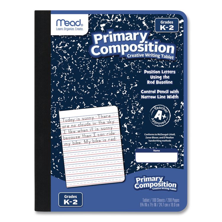 Primary Journal Creative Writing Composition Book, Manuscript Format, Blue/Black/White Cover, (100) 9.75 x 7.5 Sheets