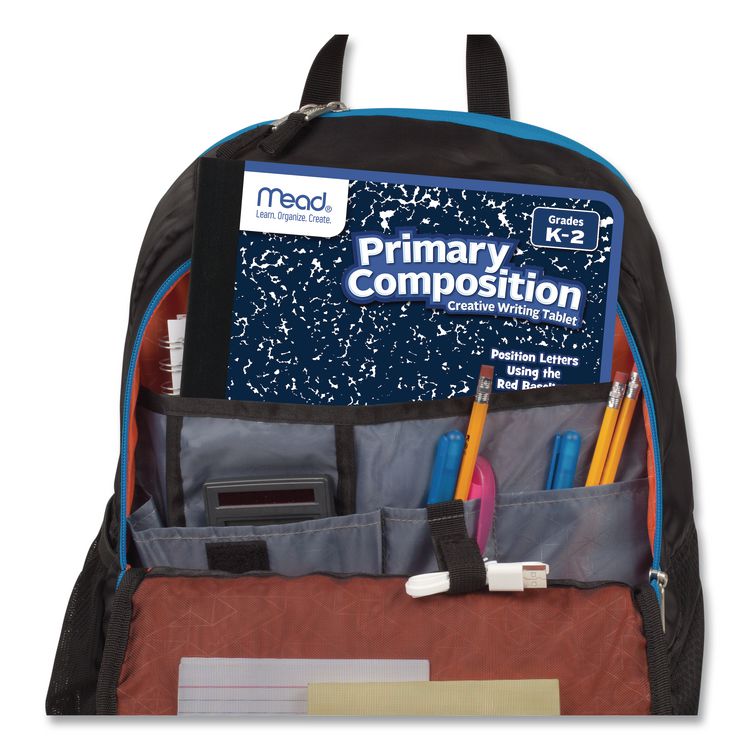 Primary Journal Creative Writing Composition Book, Manuscript Format, Blue/Black/White Cover, (100) 9.75 x 7.5 Sheets