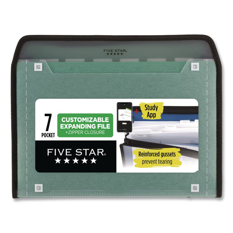Expanding File, 7.5" Expansion, 7 Sections, Zipper Closure, Letter Size, Randomly Assorted Colors