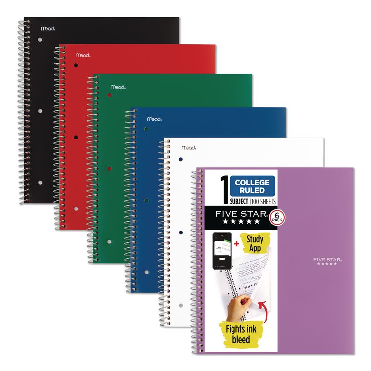 Wirebound Notebook, 1-Subject, Medium/College Rule, Assorted Cover Colors, (100) 11 x 8.5 Sheets, 6/Pack