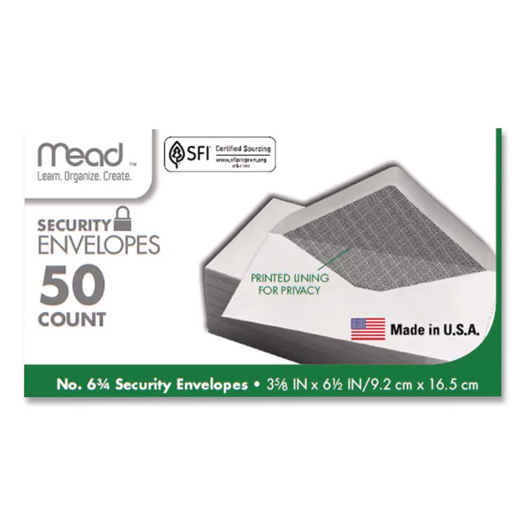 Security Tint Business Envelopes, #6 3/4, Monarch Flap, Gummed Closure, 3.63 x 6.5, White, 80/Box