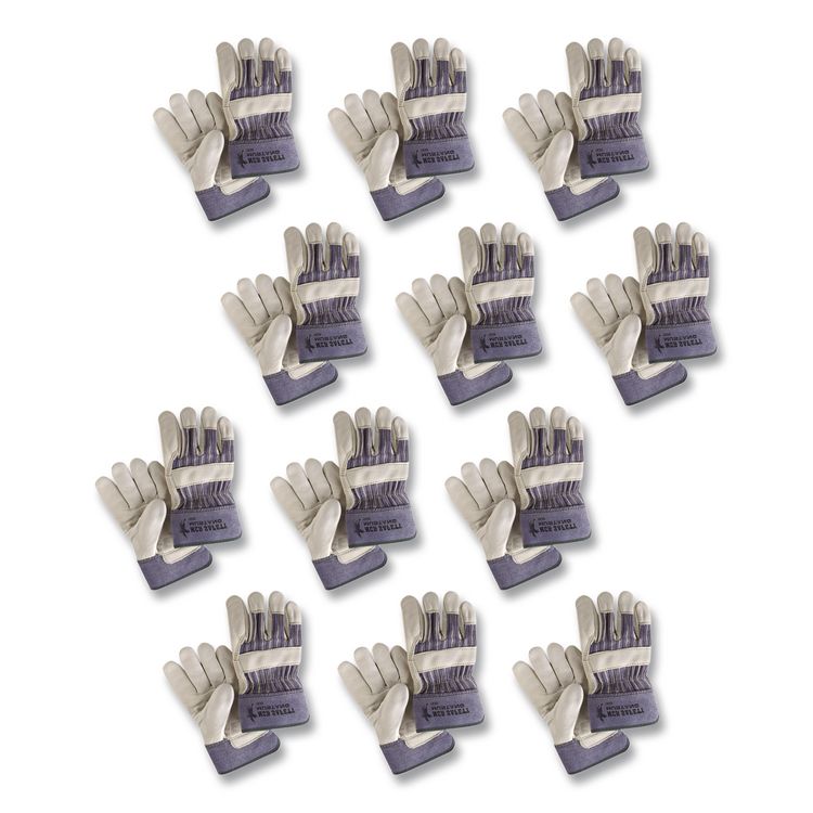 Mustang Leather Palm Gloves, Gunn Cut, Wing Thumb, Large, Blue/Cream, 12 Pairs