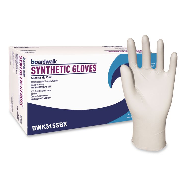 Powder-Free Synthetic Vinyl Gloves, Small, 4 mil Thick, 9.5" Long, Cream, 100/Box
