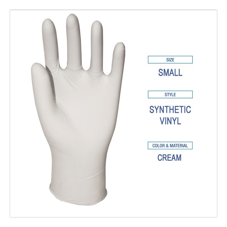 Powder-Free Synthetic Vinyl Gloves, Small, 4 mil Thick, 9.5" Long, Cream, 100/Box