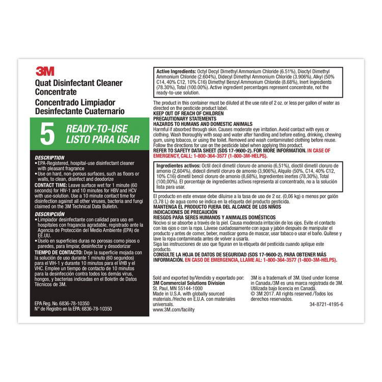 Quat Disinfectant Cleaner Concentrate, Pleasant Scent, 0.5 Gal Bottle, 4/carton
