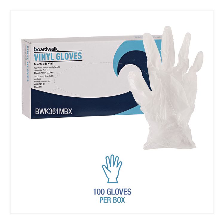 Exam Vinyl Gloves, Powder-Free, Medium, 3.6 mil Thick, 9.5" Long, Clear, 100/Box, 10 Boxes/Carton