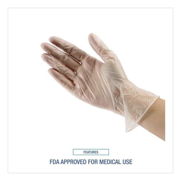 Exam Vinyl Gloves, Powder-Free, Medium, 3.6 mil Thick, 9.5" Long, Clear, 100/Box, 10 Boxes/Carton