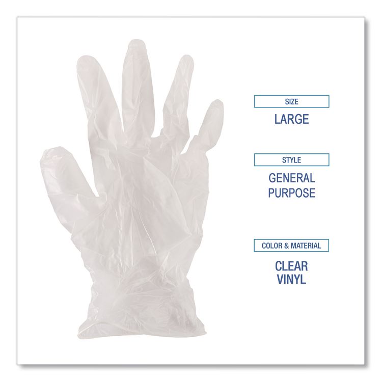 General Purpose Vinyl Gloves, Powder-Free, Large, 2.6 mil Thick, 13" Long, Clear, 100/Box