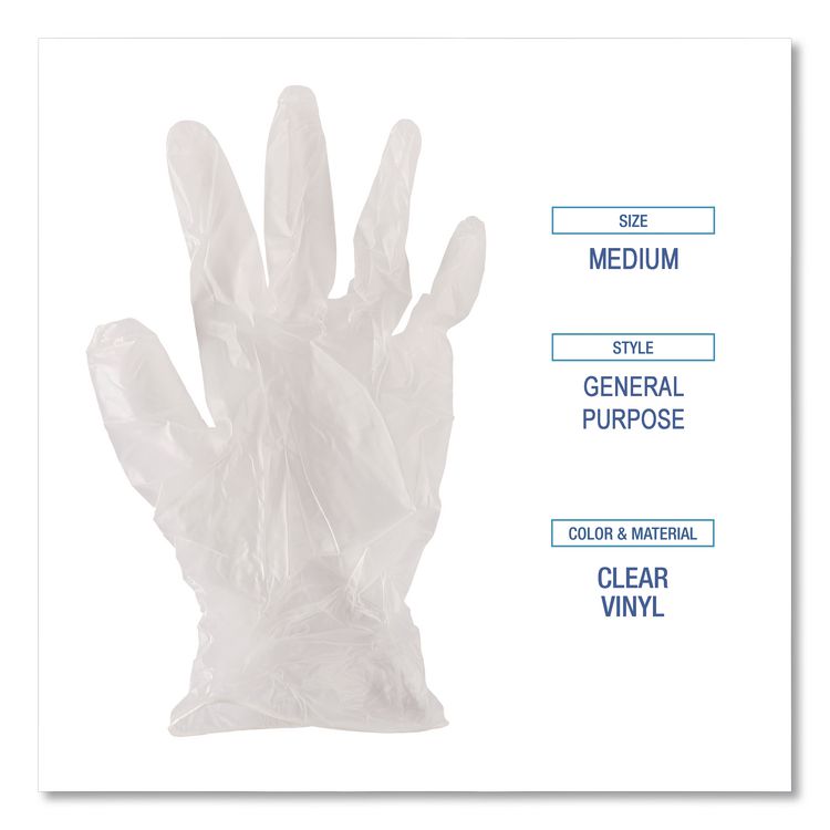 General Purpose Vinyl Gloves, Powder-Free, Medium, 2.6 mil Thick, 13" Long, Clear, 100/Box