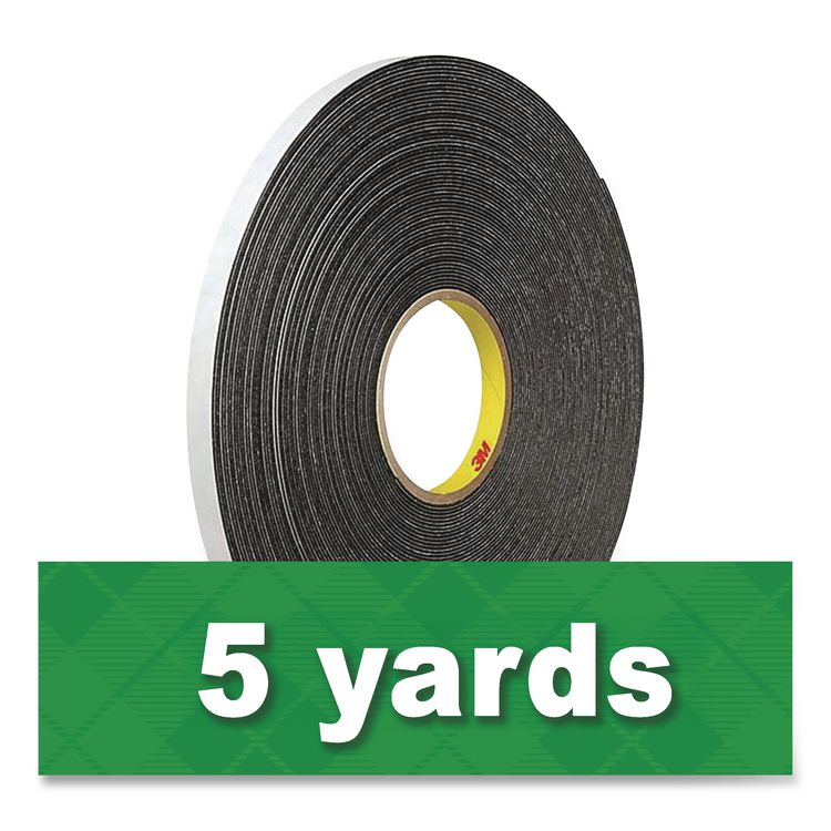4466 Double-Coated Foam Tape, 1" Core, 1" X 5 Yds, Black
