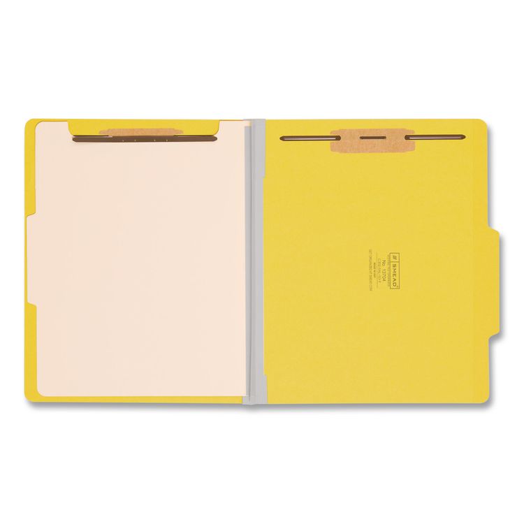 Top Tab Classification Folders, Four SafeSHIELD Fasteners, 2" Expansion, 1 Divider, Letter Size, Yellow Exterior, 10/Box
