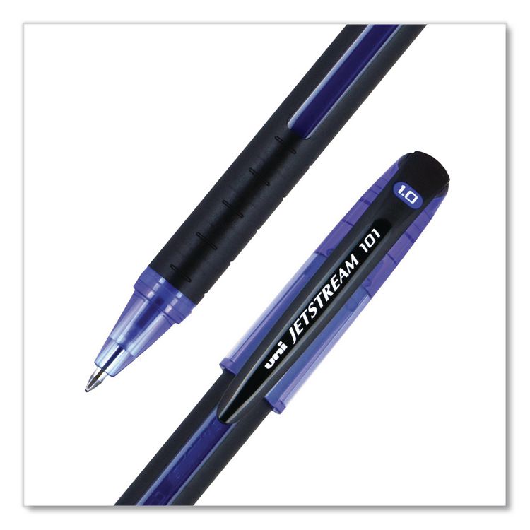 Jetstream 101 Hybrid Gel Pen, Stick, Bold 1 mm, Blue Ink, Black/Blue Barrel, Dozen