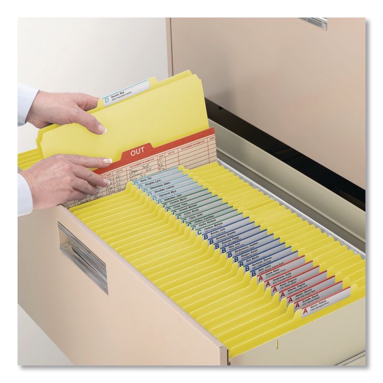 Top Tab Classification Folders, Four SafeSHIELD Fasteners, 2" Expansion, 1 Divider, Letter Size, Yellow Exterior, 10/Box