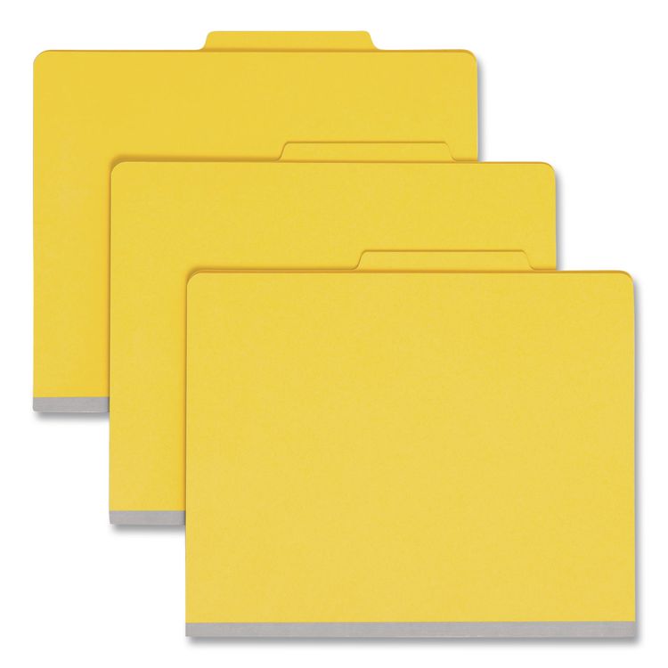 Top Tab Classification Folders, Four SafeSHIELD Fasteners, 2" Expansion, 1 Divider, Letter Size, Yellow Exterior, 10/Box