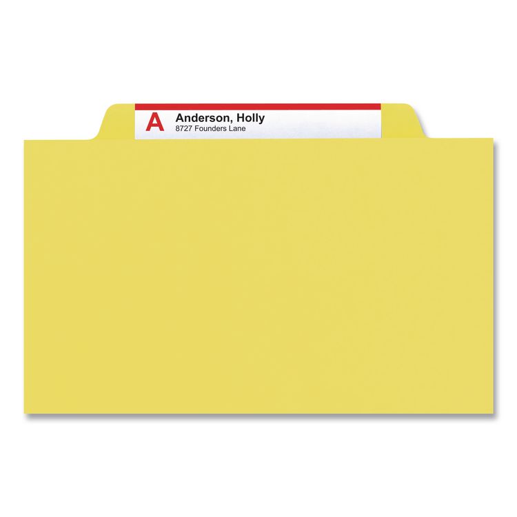 Top Tab Classification Folders, Six SafeSHIELD Fasteners, 2" Expansion, 2 Dividers, Letter Size, Yellow Exterior, 10/Box