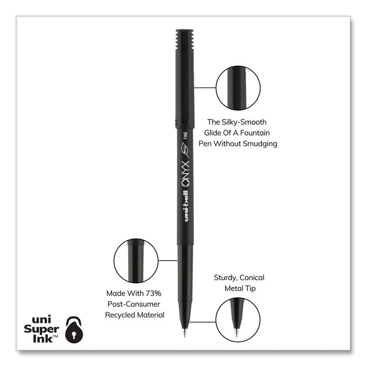 ONYX Rollerball Pen, Stick, Fine 0.7 mm, Black Ink, Black Barrel, 72/Pack
