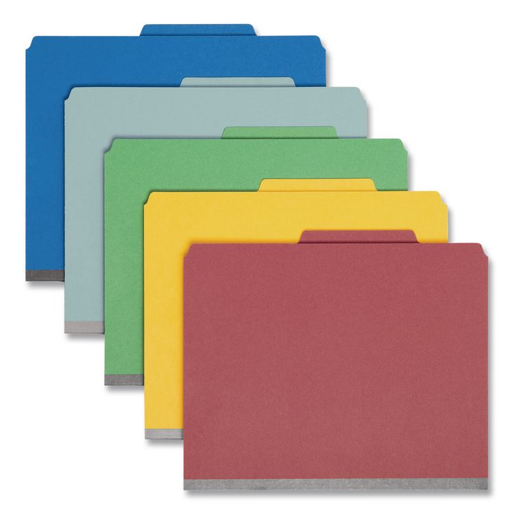 Six-Section Pressboard Top Tab Classification Folders, Six SafeSHIELD Fasteners, 2 Dividers, Letter Size, Assorted, 10/Box