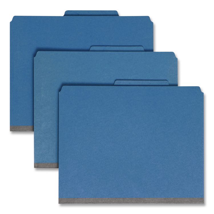 Six-Section Pressboard Top Tab Classification Folders, Six SafeSHIELD Fasteners, 2 Dividers, Letter Size, Dark Blue, 10/Box