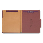 Pressboard Classification Folders, Six SafeSHIELD Fasteners, 2/5-Cut Tabs, 2 Dividers, Letter Size, Red, 10/Box