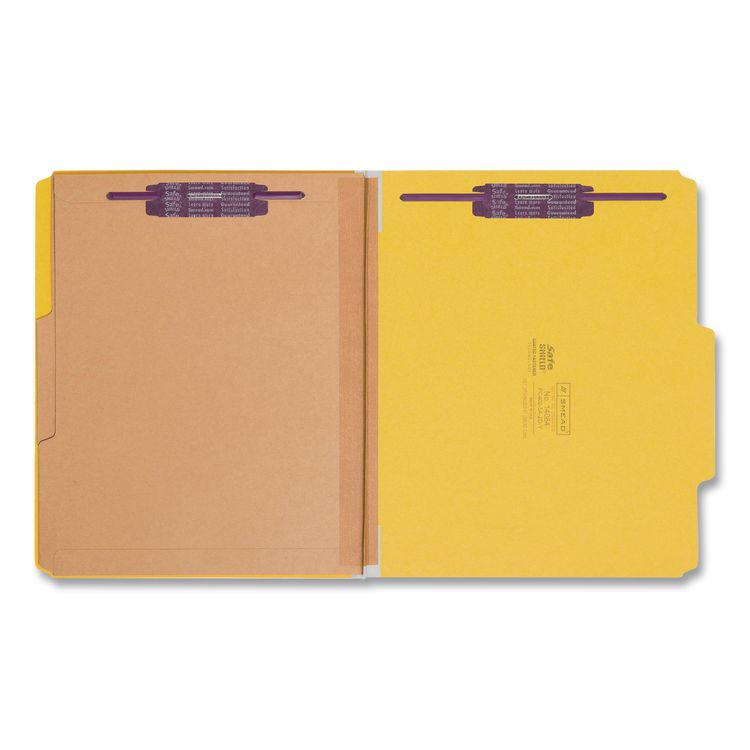 6-Section Pressboard Top Tab Pocket Classification Folders, 6 SafeSHIELD Fasteners, 2 Dividers, Letter Size, Yellow, 10/Box