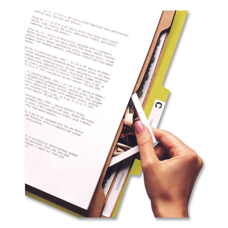 6-Section Pressboard Top Tab Pocket Classification Folders, 6 SafeSHIELD Fasteners, 2 Dividers, Letter Size, Yellow, 10/Box