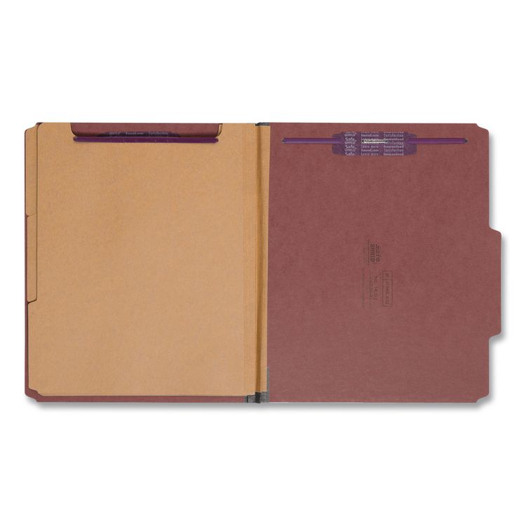 Pressboard Classification Folders, Eight SafeSHIELD Fasteners, 2/5-Cut Tabs, 3 Dividers, Letter Size, Red, 10/Box