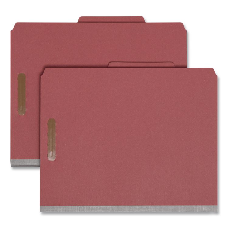 Recycled Pressboard Classification Folders, 3" Expansion, 3 Dividers, 8 Fasteners, Letter Size, Red Exterior, 10/Box