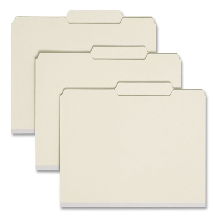 Recycled Pressboard Folders, Two SafeSHIELD Coated Fasteners, 2/5-Cut: R of C, 1" Expansion, Letter Size, Gray-Green, 25/Box