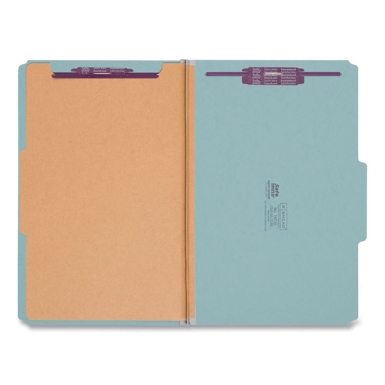 Four-Section Pressboard Top Tab Classification Folders, Four SafeSHIELD Fasteners, 1 Divider, Legal Size, Blue, 10/Box