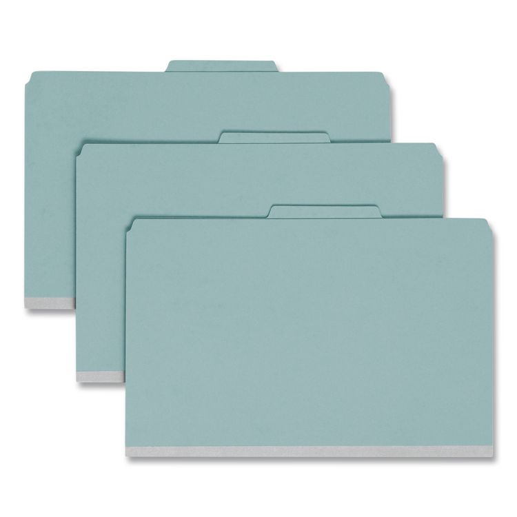 Four-Section Pressboard Top Tab Classification Folders, Four SafeSHIELD Fasteners, 1 Divider, Legal Size, Blue, 10/Box