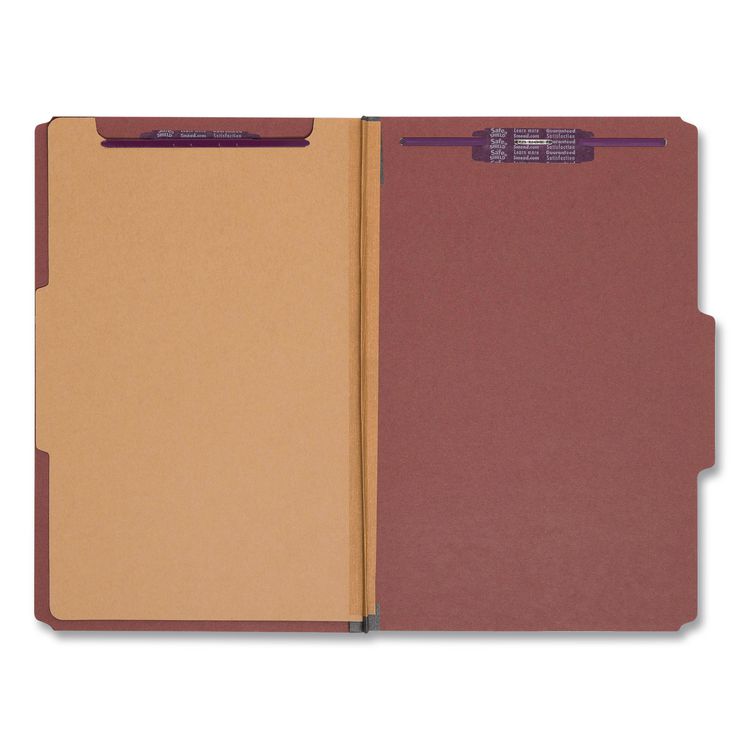 Pressboard Classification Folders, Four SafeSHIELD Fasteners, 2/5-Cut Tabs, 1 Divider, Legal Size, Red, 10/Box